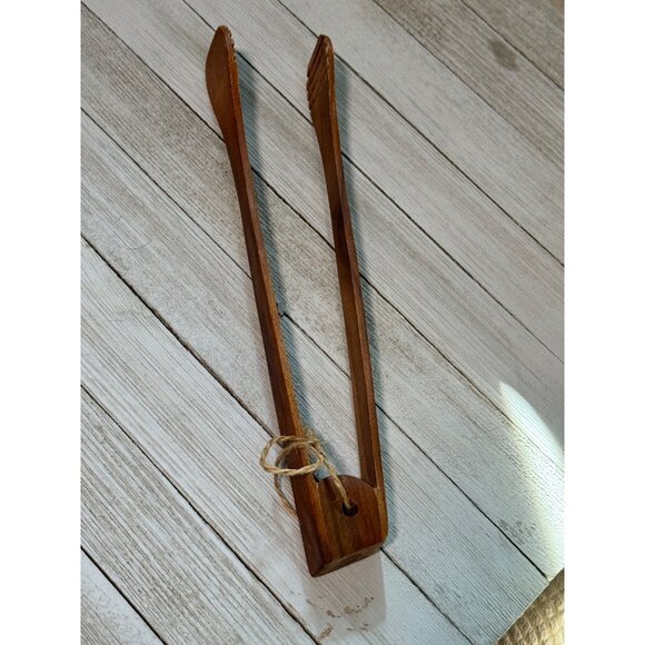 Handcrafted Wooden Kitchen Tongs With Grooved Tips & Hole For Hanging cooking - Picture 2 of 8